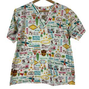 Vtg E&K Women's  Fashion Scrub Top Medium Surfer Hawaiian Aloha USA Made